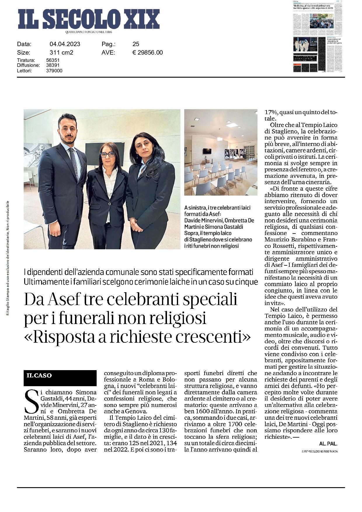 Articolo uscito sul Secolo XIX