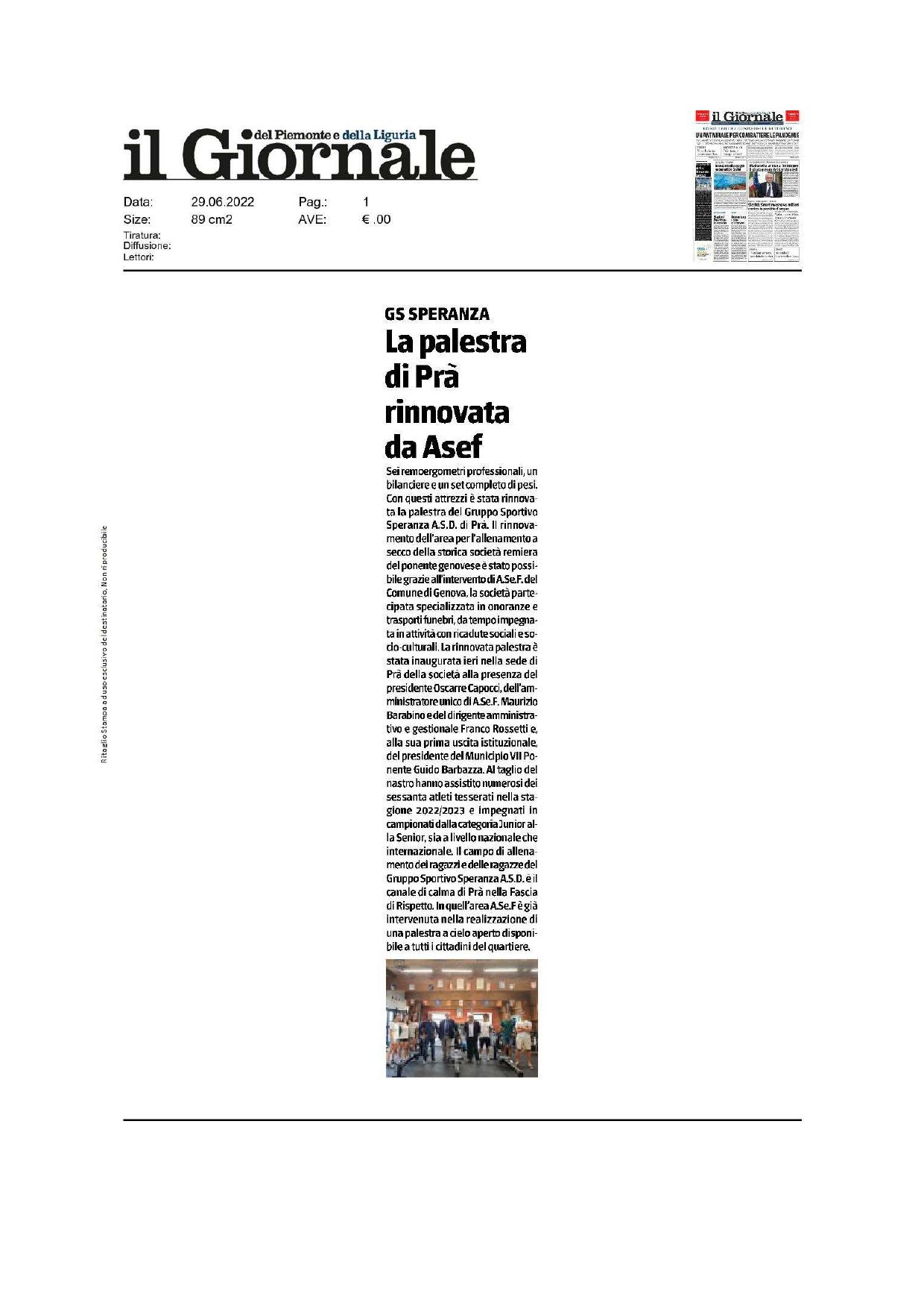 Articolo uscito sul Giornale