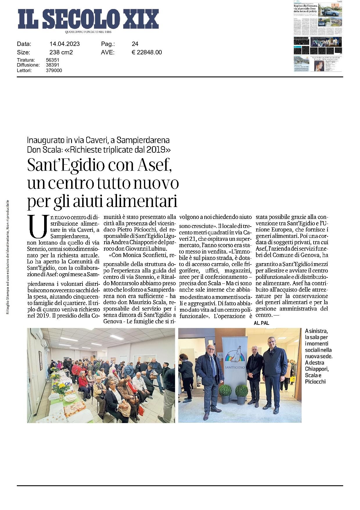 Articolo uscito sul Secolo XIX